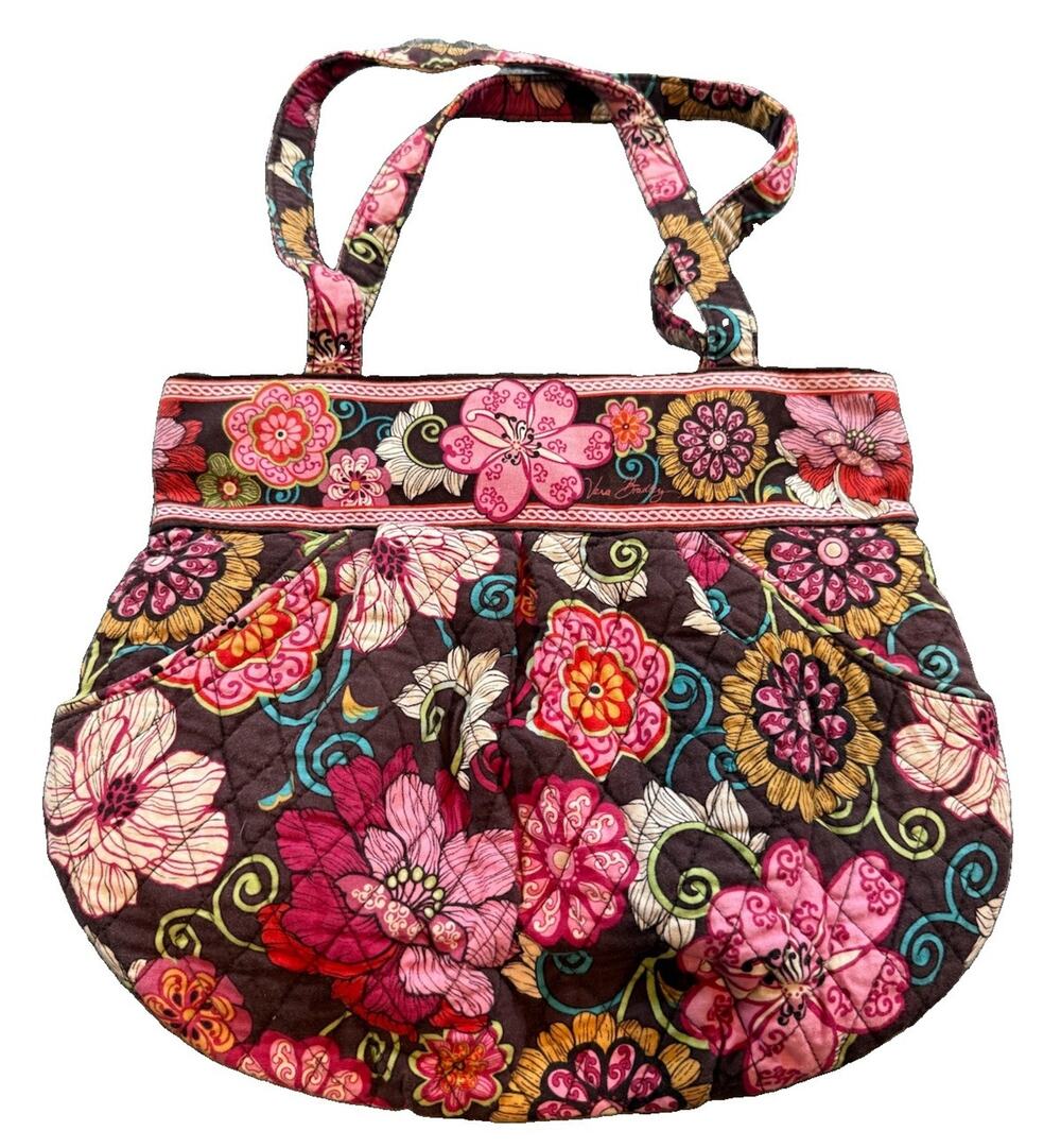 Vera Bradley Mod Floral Pink Tote Bag Zipper Pockets Handbag Purse